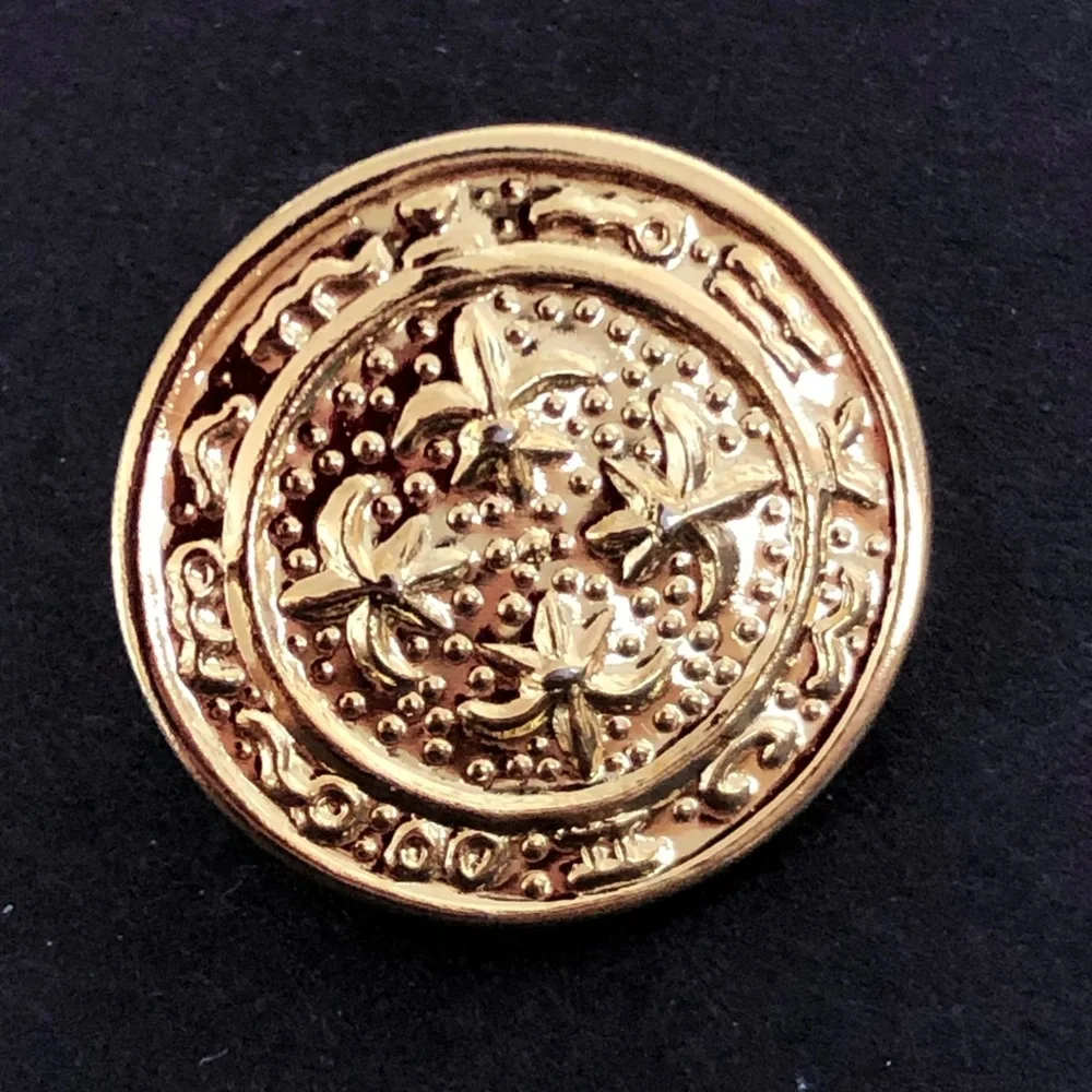Vintage Military Uniform Carved Buttons, Gold Tone Lot of 9 Excellent